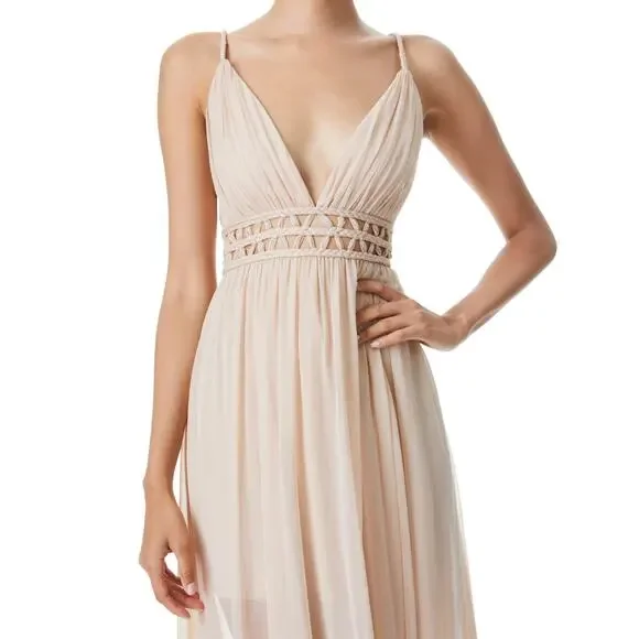 Alice + Olivia Rya Nude Silk Braided Cut Out Sheer Draped Maxi Dress size 10 - Picture 2 of 11